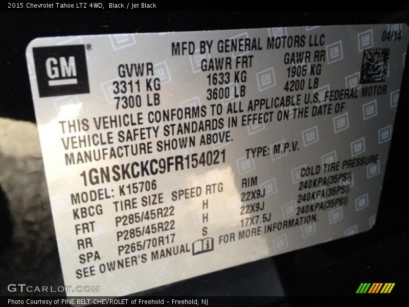 Black / Jet Black 2015 Chevrolet Tahoe LTZ 4WD