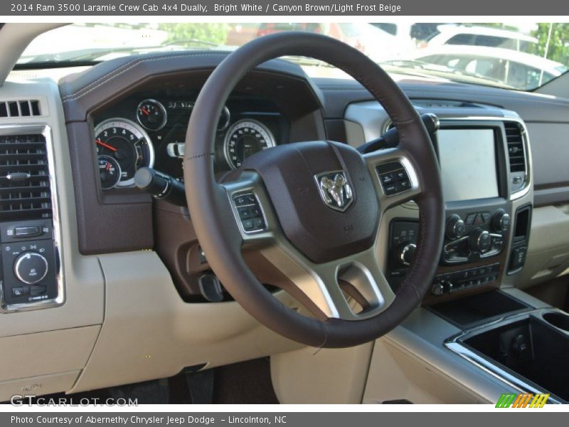 Bright White / Canyon Brown/Light Frost Beige 2014 Ram 3500 Laramie Crew Cab 4x4 Dually