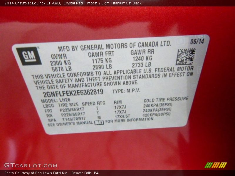 Crystal Red Tintcoat / Light Titanium/Jet Black 2014 Chevrolet Equinox LT AWD