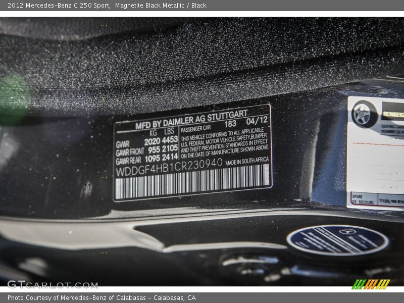 Magnetite Black Metallic / Black 2012 Mercedes-Benz C 250 Sport