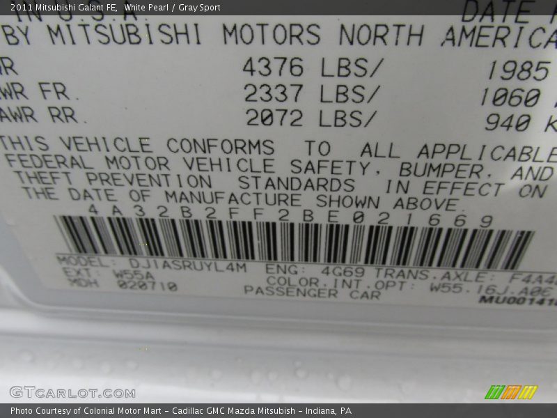 White Pearl / Gray Sport 2011 Mitsubishi Galant FE