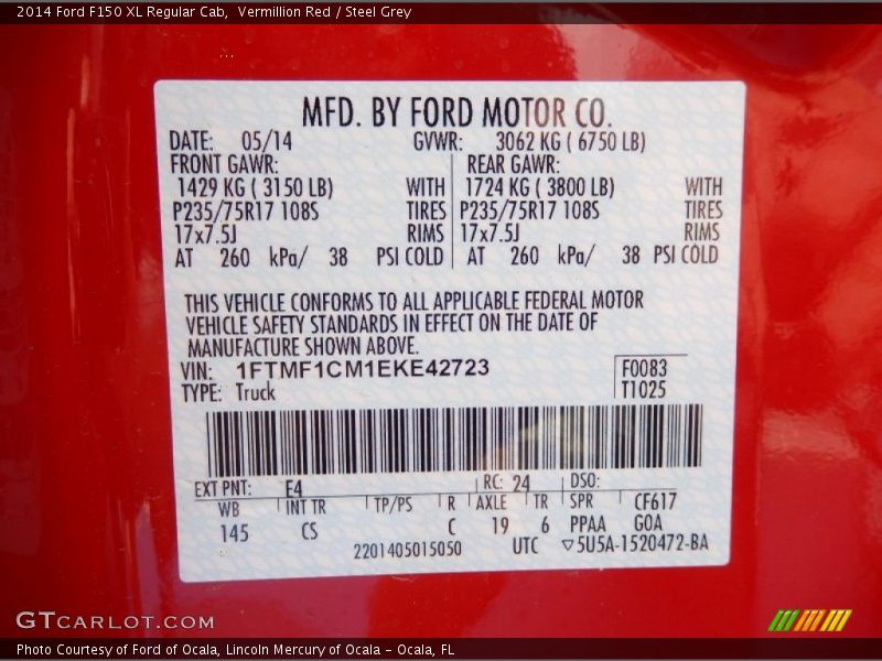 Vermillion Red / Steel Grey 2014 Ford F150 XL Regular Cab