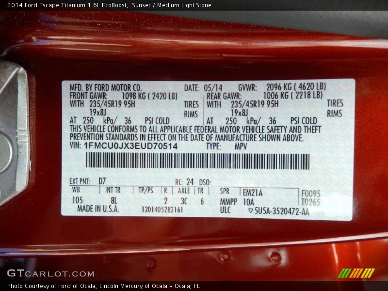 Sunset / Medium Light Stone 2014 Ford Escape Titanium 1.6L EcoBoost