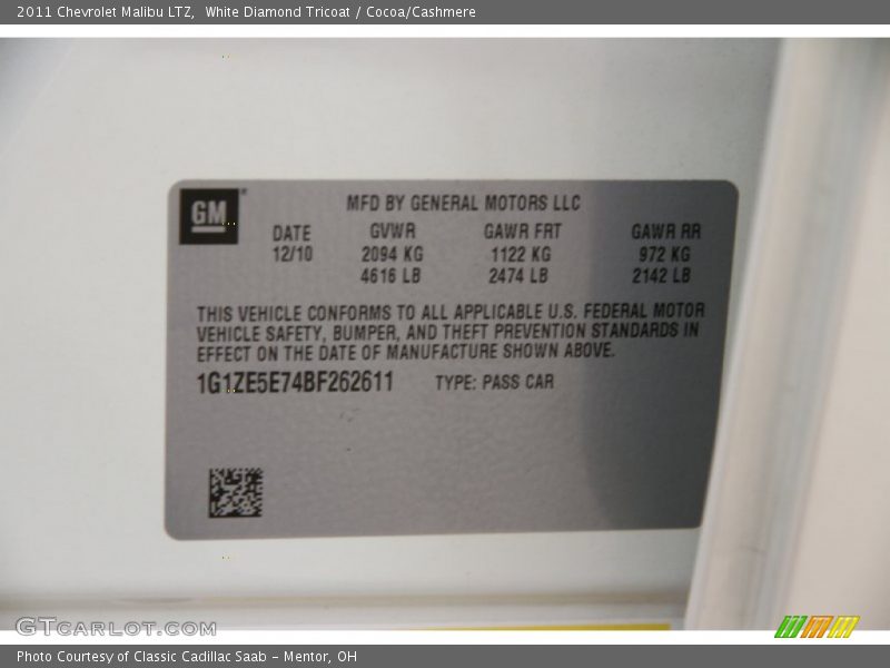 White Diamond Tricoat / Cocoa/Cashmere 2011 Chevrolet Malibu LTZ