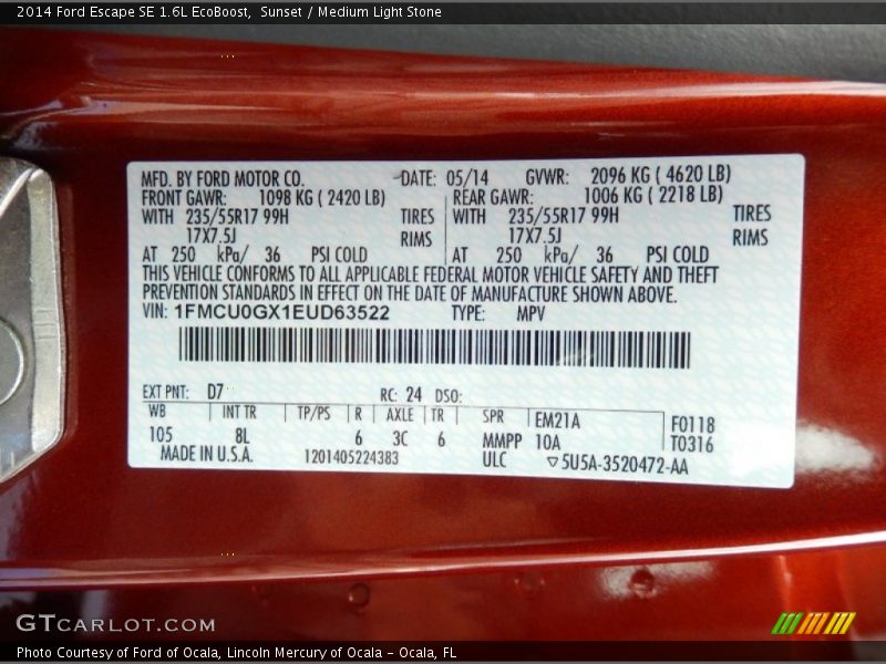 Sunset / Medium Light Stone 2014 Ford Escape SE 1.6L EcoBoost