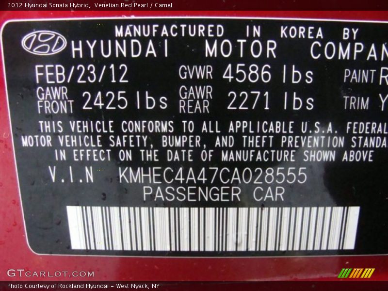 Venetian Red Pearl / Camel 2012 Hyundai Sonata Hybrid