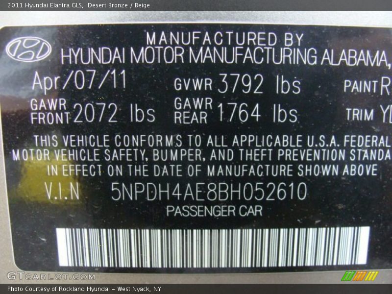 Desert Bronze / Beige 2011 Hyundai Elantra GLS