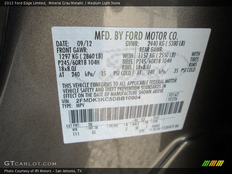 Mineral Gray Metallic / Medium Light Stone 2013 Ford Edge Limited