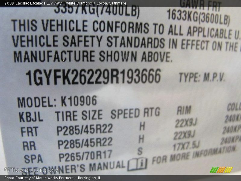 White Diamond / Cocoa/Cashmere 2009 Cadillac Escalade ESV AWD