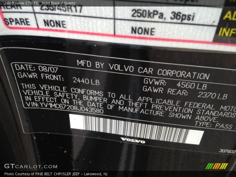 Solid Black / Quartz 2008 Volvo C70 T5