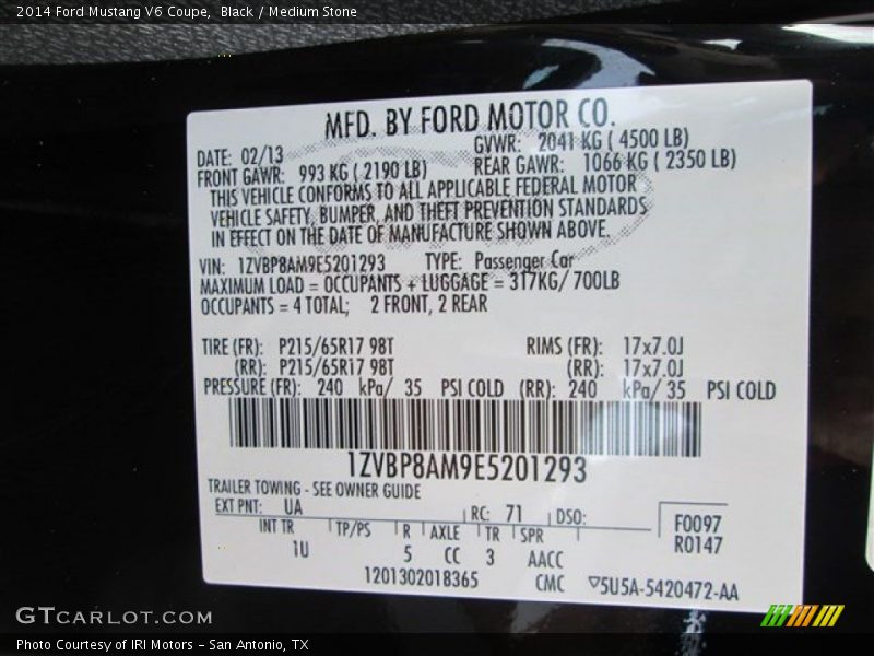 Black / Medium Stone 2014 Ford Mustang V6 Coupe