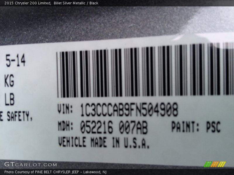 Billet Silver Metallic / Black 2015 Chrysler 200 Limited