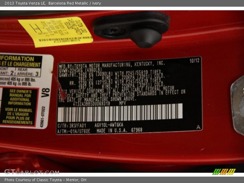 Barcelona Red Metallic / Ivory 2013 Toyota Venza LE