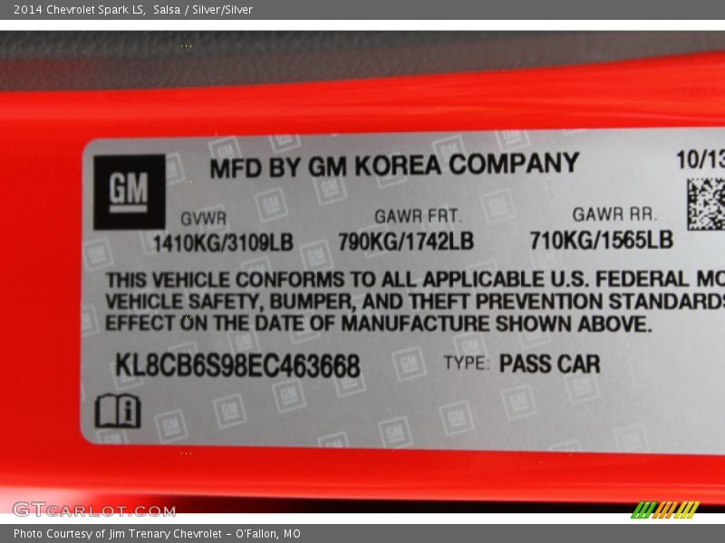 Salsa / Silver/Silver 2014 Chevrolet Spark LS