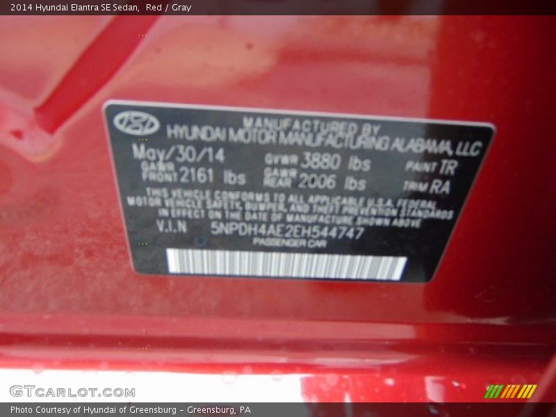 Red / Gray 2014 Hyundai Elantra SE Sedan