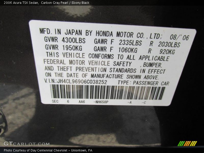 Carbon Gray Pearl / Ebony Black 2006 Acura TSX Sedan