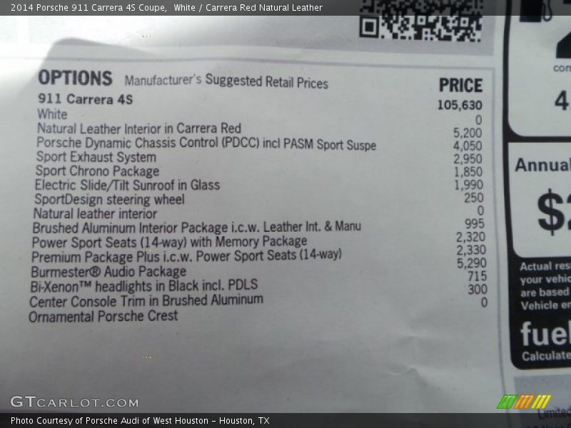  2014 911 Carrera 4S Coupe Window Sticker