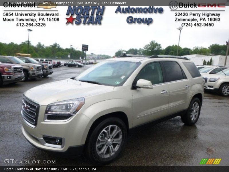 Champagne Silver Metallic / Dark Cashmere 2014 GMC Acadia SLT AWD