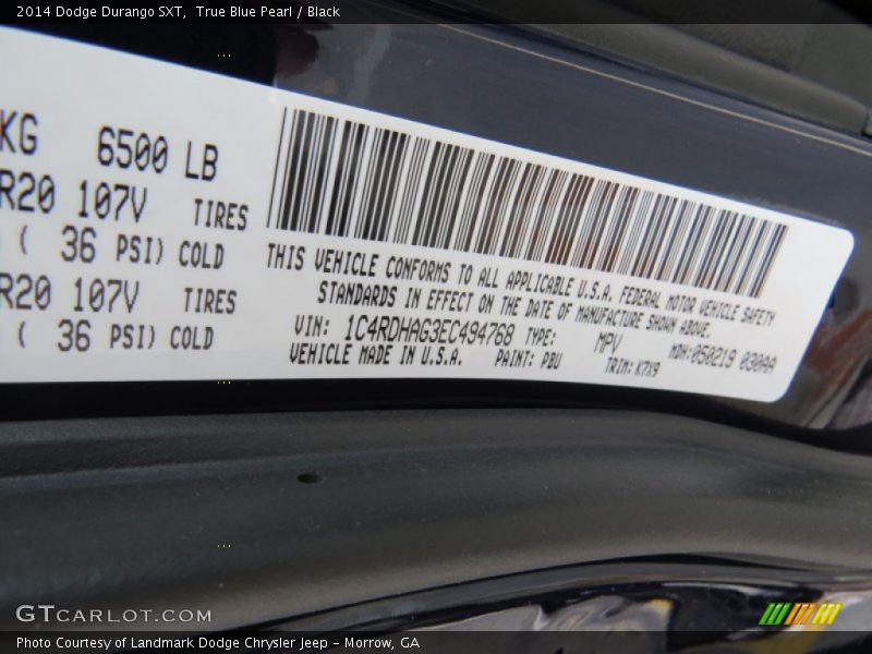 True Blue Pearl / Black 2014 Dodge Durango SXT