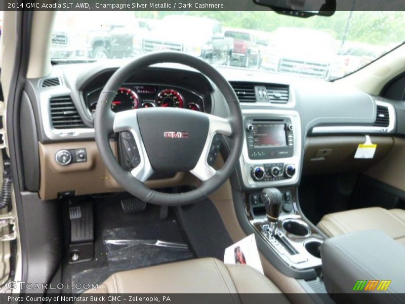 Champagne Silver Metallic / Dark Cashmere 2014 GMC Acadia SLT AWD