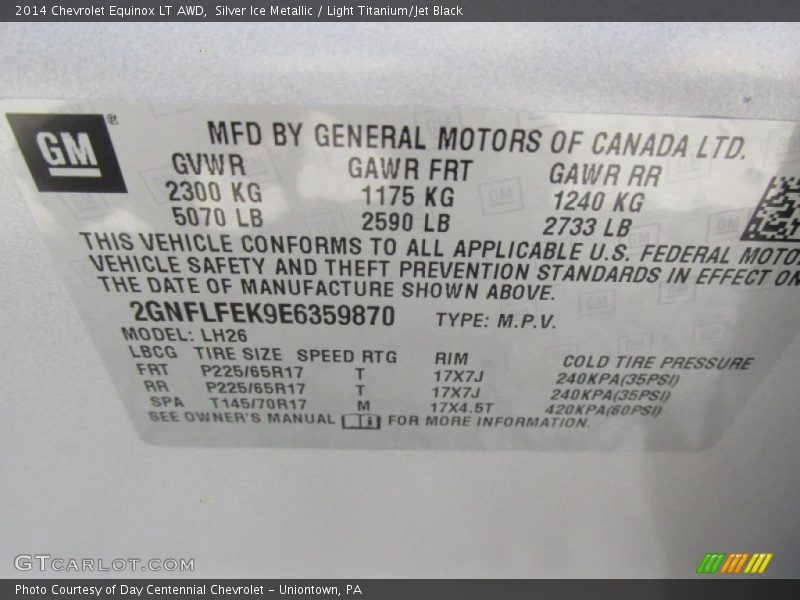 Silver Ice Metallic / Light Titanium/Jet Black 2014 Chevrolet Equinox LT AWD