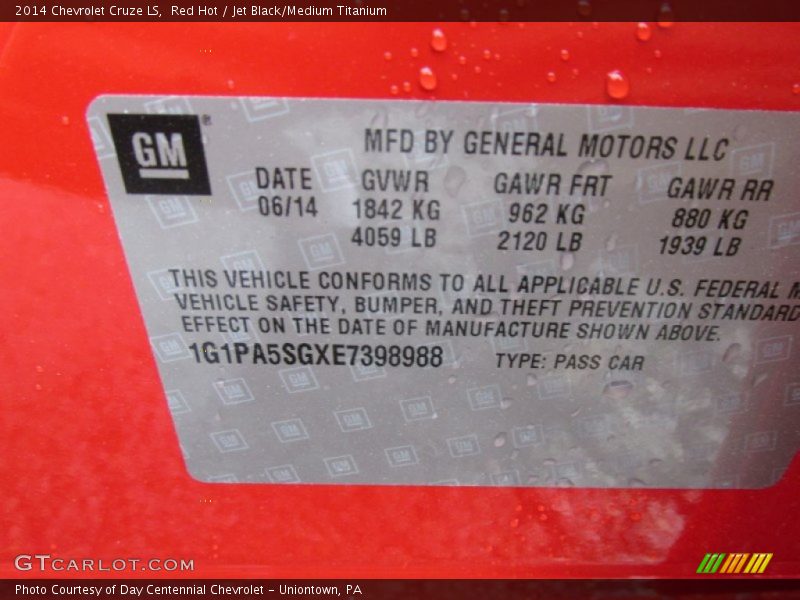 Red Hot / Jet Black/Medium Titanium 2014 Chevrolet Cruze LS