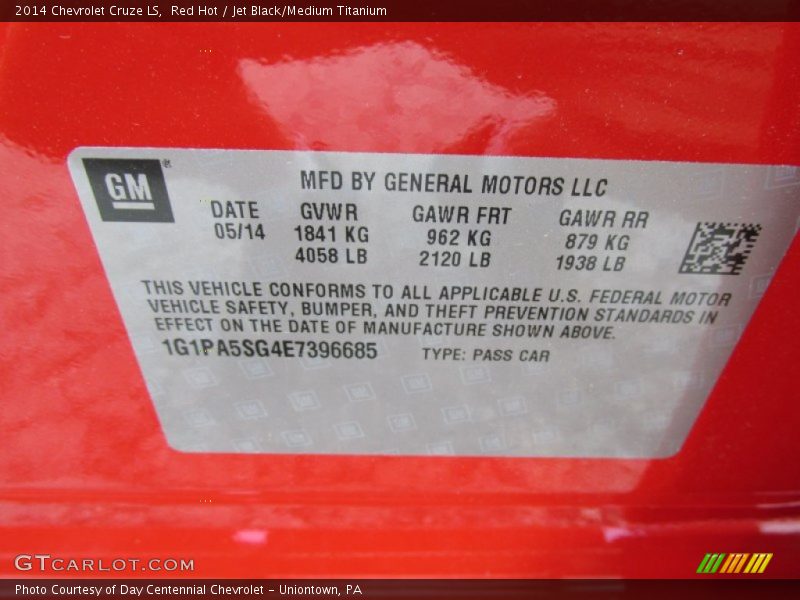 Red Hot / Jet Black/Medium Titanium 2014 Chevrolet Cruze LS