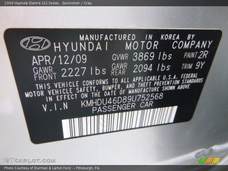 Quicksilver / Gray 2009 Hyundai Elantra GLS Sedan