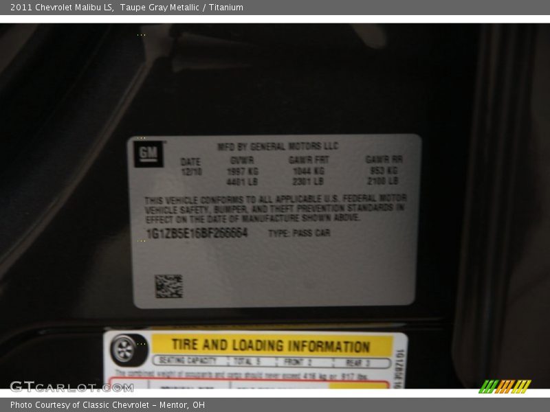 Taupe Gray Metallic / Titanium 2011 Chevrolet Malibu LS
