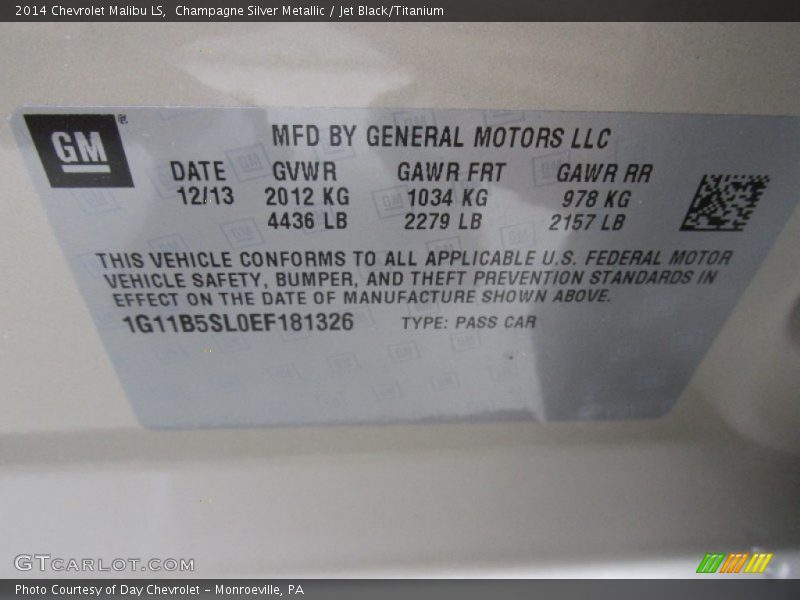 Champagne Silver Metallic / Jet Black/Titanium 2014 Chevrolet Malibu LS