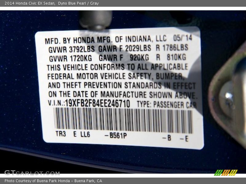 Dyno Blue Pearl / Gray 2014 Honda Civic EX Sedan