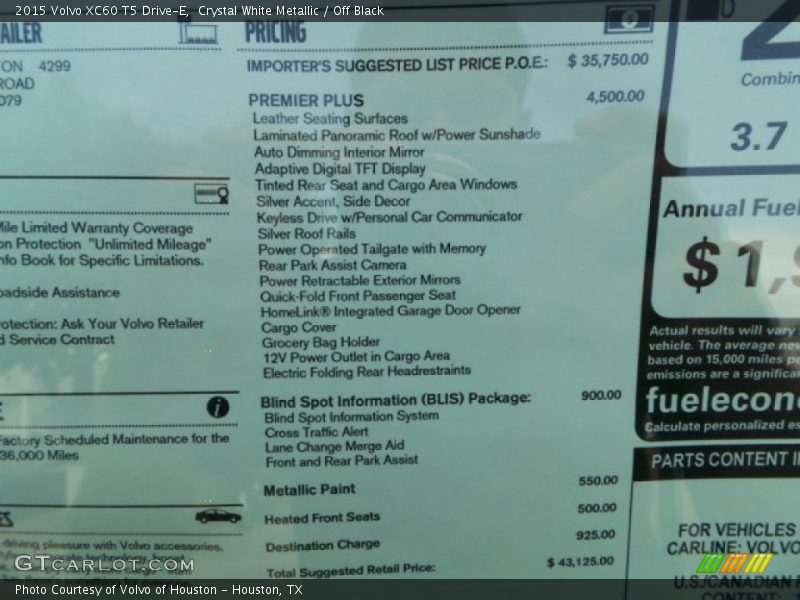 Crystal White Metallic / Off Black 2015 Volvo XC60 T5 Drive-E