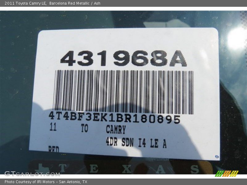 Barcelona Red Metallic / Ash 2011 Toyota Camry LE