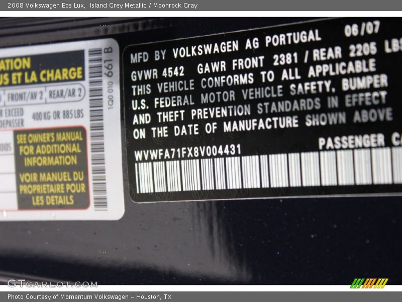 Island Grey Metallic / Moonrock Gray 2008 Volkswagen Eos Lux