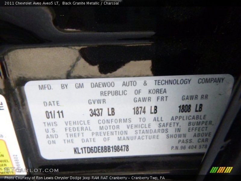 Black Granite Metallic / Charcoal 2011 Chevrolet Aveo Aveo5 LT