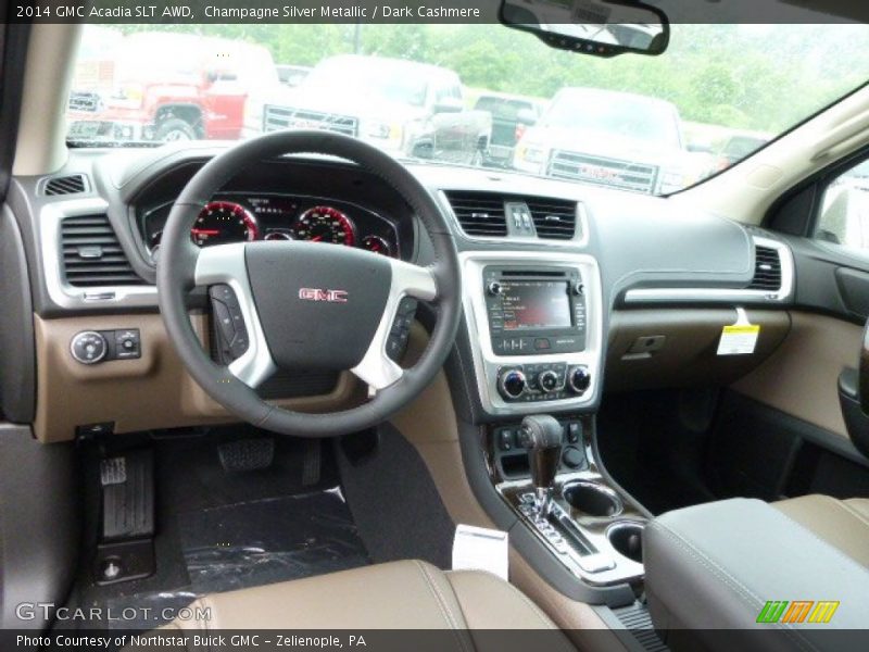 Champagne Silver Metallic / Dark Cashmere 2014 GMC Acadia SLT AWD