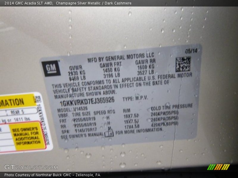 Champagne Silver Metallic / Dark Cashmere 2014 GMC Acadia SLT AWD