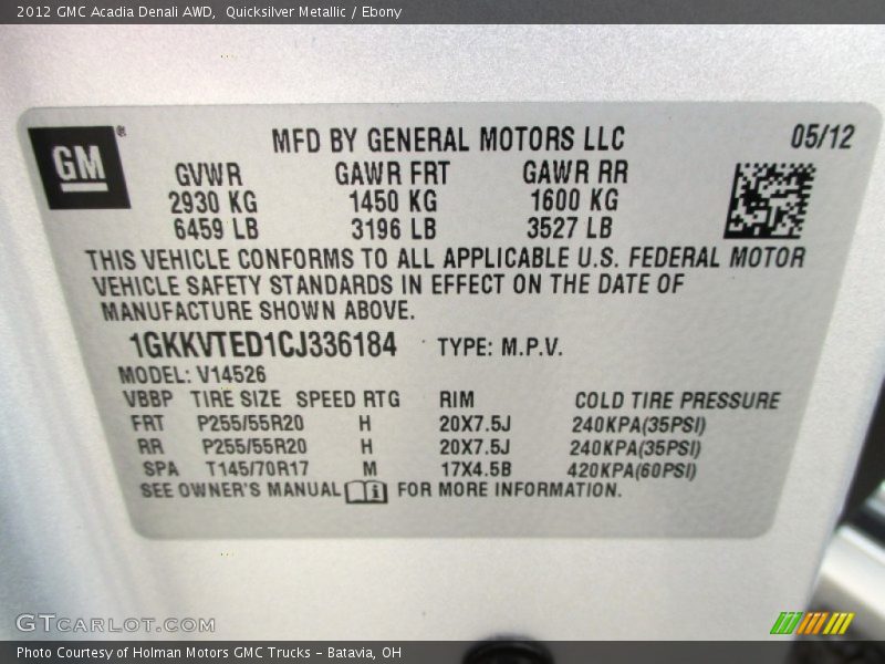 Quicksilver Metallic / Ebony 2012 GMC Acadia Denali AWD