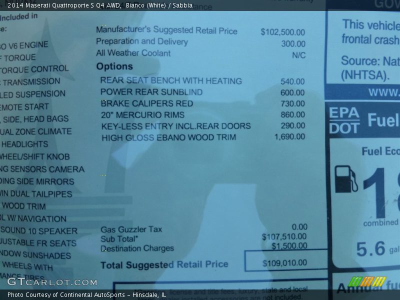  2014 Quattroporte S Q4 AWD Window Sticker