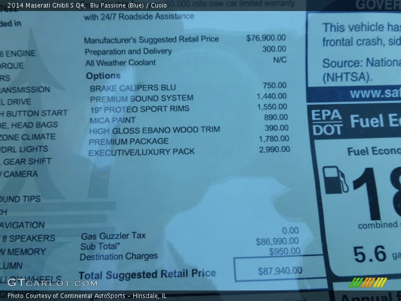 Blu Passione (Blue) / Cuoio 2014 Maserati Ghibli S Q4