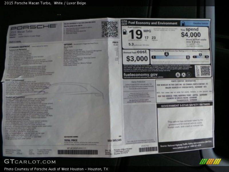  2015 Macan Turbo Window Sticker