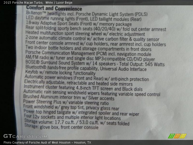  2015 Macan Turbo Window Sticker