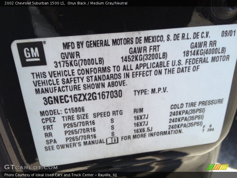 Onyx Black / Medium Gray/Neutral 2002 Chevrolet Suburban 1500 LS
