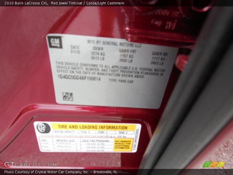Red Jewel Tintcoat / Cocoa/Light Cashmere 2010 Buick LaCrosse CXL