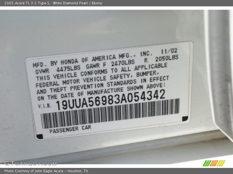 White Diamond Pearl / Ebony 2003 Acura TL 3.2 Type S