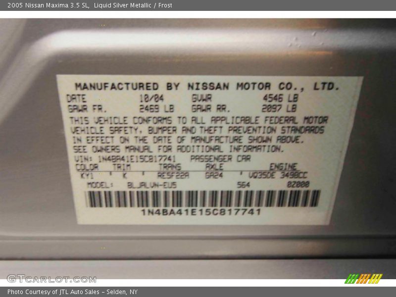 Liquid Silver Metallic / Frost 2005 Nissan Maxima 3.5 SL