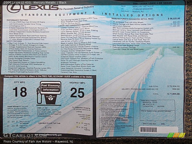 Mercury Metallic / Black 2006 Lexus LS 430