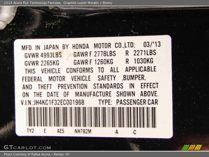 Graphite Luster Metallic / Ebony 2014 Acura RLX Technology Package
