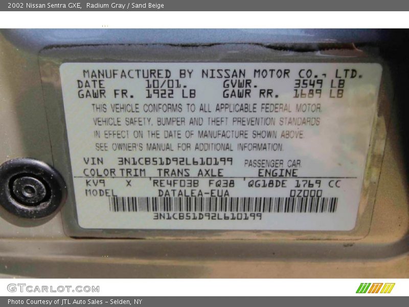 Radium Gray / Sand Beige 2002 Nissan Sentra GXE