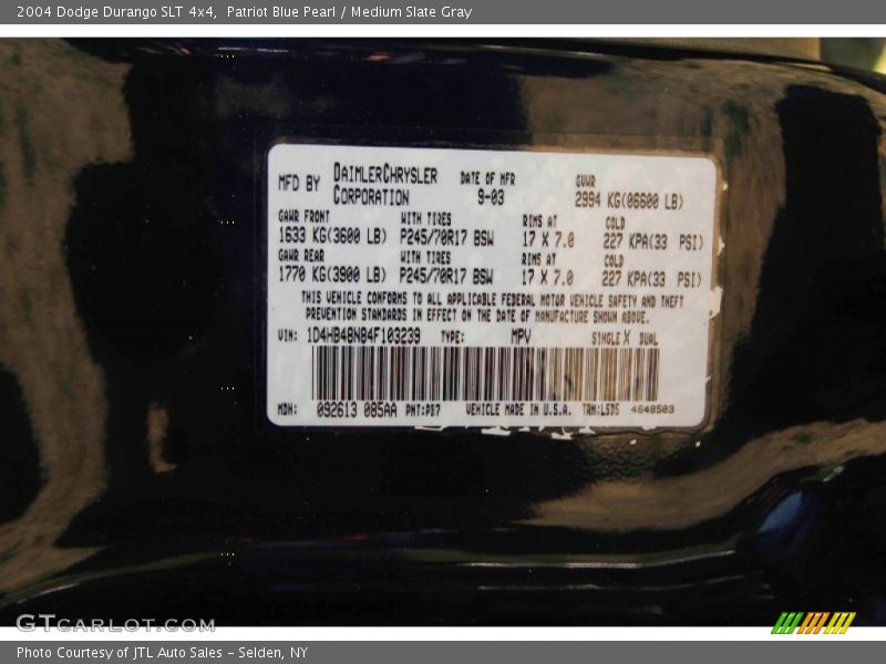 Patriot Blue Pearl / Medium Slate Gray 2004 Dodge Durango SLT 4x4